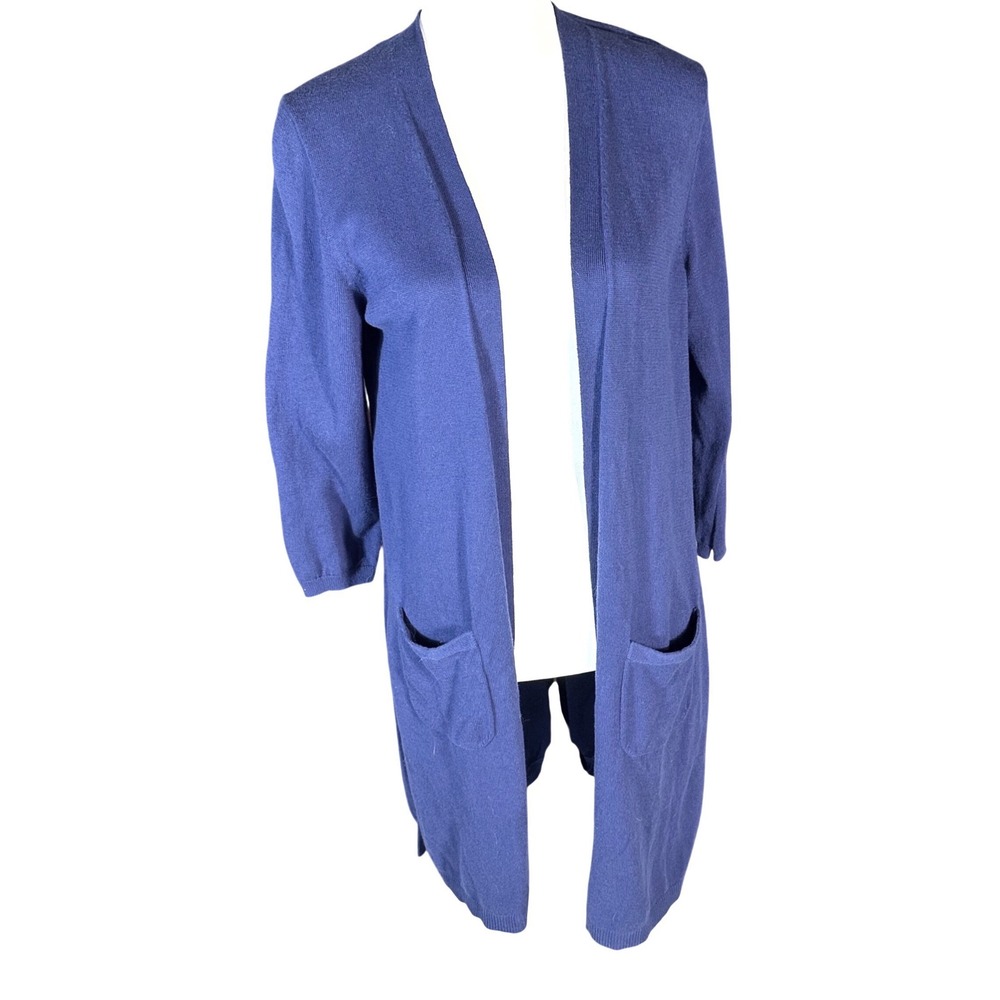 Talbots Cardigan Women Size S Blue Open Front Longline Pocket Duster Sweater
